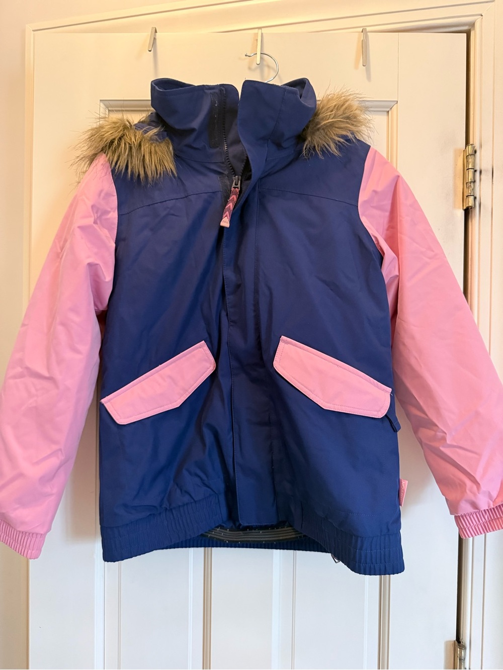 Burton Kids Navy and Pink Puffer Jacket with Faux-Fur Hood size M (10/12)